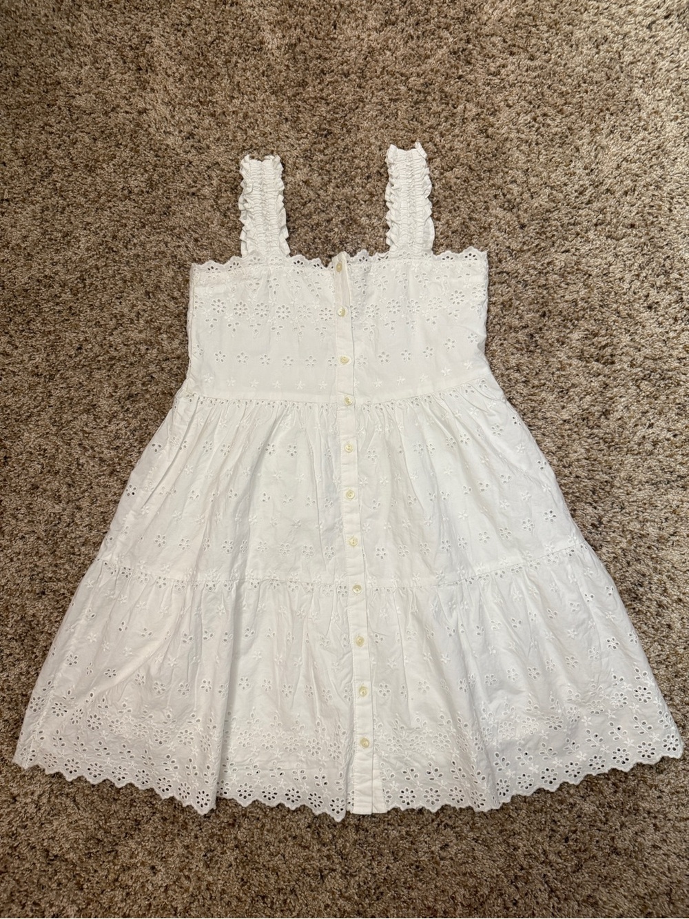 White Eyelet Button-Front Girls Dress